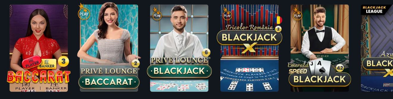 Joacă jocuri de cazino live cu dealeri reali la mesele de Baccarat și Blackjack Privé Lounge